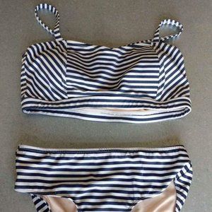 Albion Fit NWOT Bikini Set Navy White Stripe Bra / Swim Top L & Midi Bottom M